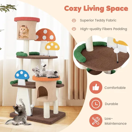 Miniatura 9 de Tangkula - Árbol para gatos en forma de hongo, torre para gatos de varios niveles con postes de sisal completamente envueltos, tableros para rascar