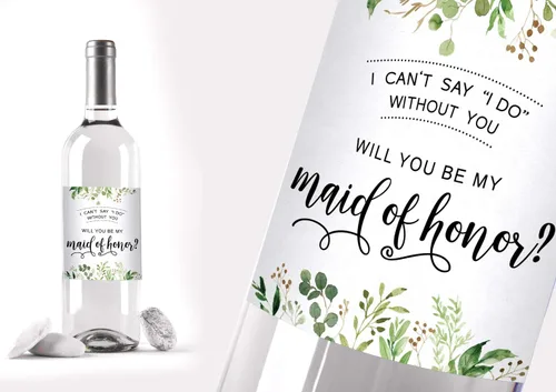 Miniatura 4 de Printed Party Propuesta de dama de honor para botella de vino, etiqueta de regalo, vegetación, juego de 8