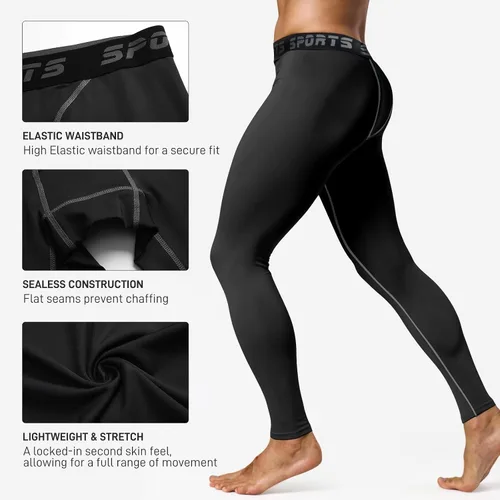 Miniatura 5 de Tesuwel Paquete de 1 o 2 pantalones de compresión para hombre, para baloncesto, atletismo, entrenamiento, correr, leggings deportivos para gimnasio