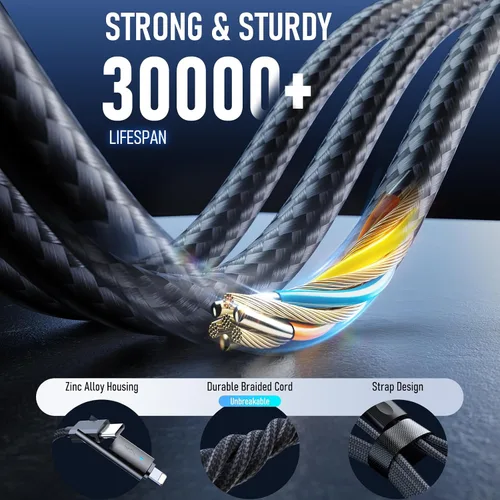 Miniatura 3 de Cable USB C a USB C de 6 pies de 240 W, cable de carga 4 en 1, cable de carga rápida trenzado con puerto tipo C/USB A/L para iPhone 16/15/14 Series