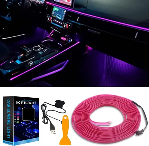 Miniatura 9 de Luces de cable EL para el interior del coche, luz de panel azul neón de 16 pies/5 m, tira de luz LED para coche, USB 5V, decoración