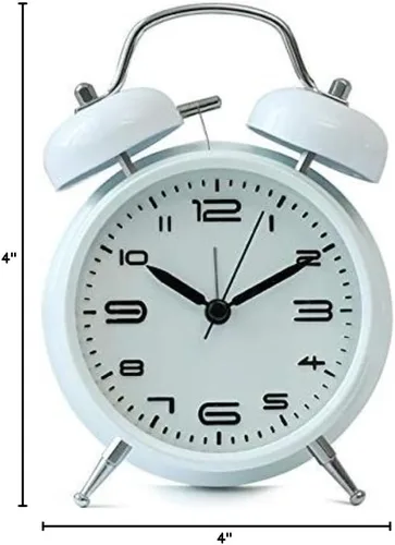 Miniatura 2 de Reloj despertador de campana doble de 4 pulgadas con retroiluminación, silencioso sin tictac, funciona con pilas, despertador de despertador alto