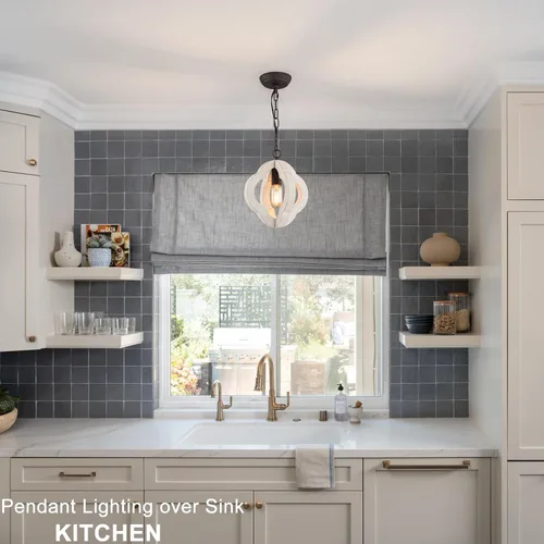 Miniatura 8 de Luces colgantes modernas de madera de granja de 9.84 pulgadas, orbe de isla de cocina, roble blanco envejecido, lámpara colgante de techo rústica