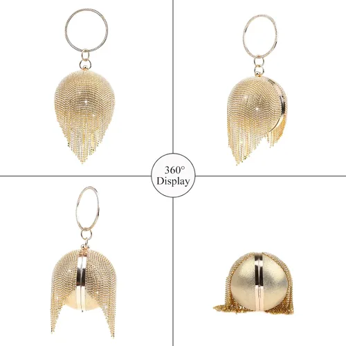 Miniatura 3 de GUOZI Bolso redondo para mujer con borla con diamantes de imitación para boda fiesta