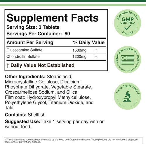 Miniatura 2 de Glucosamina condroitina triple fuerza (1,500 mg de sulfato de glucosamina, 1,200 mg de condroitina) 180 tabletas, suministro para dos meses