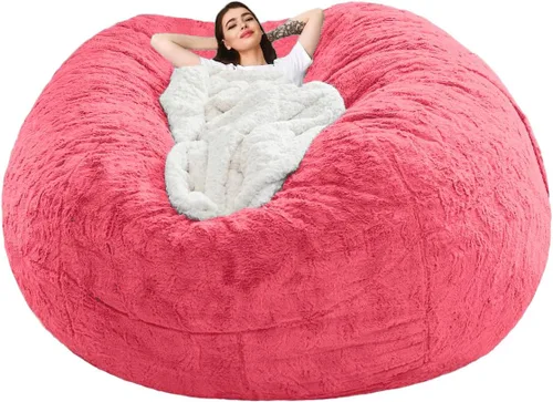 Miniatura 10 de Funda para silla tipo puf de piel gigante para niños y adultos, (sin relleno), muebles de sala de estar, grande, redondo, suave, esponjoso, de piel