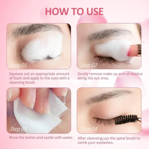 Miniatura 6 de Limpiador de extensiones de pestañas de 2.3 fl oz + varita de rímel + cepillo limpiador espumoso de párpados, lavado de pestañas y baño de pestañas