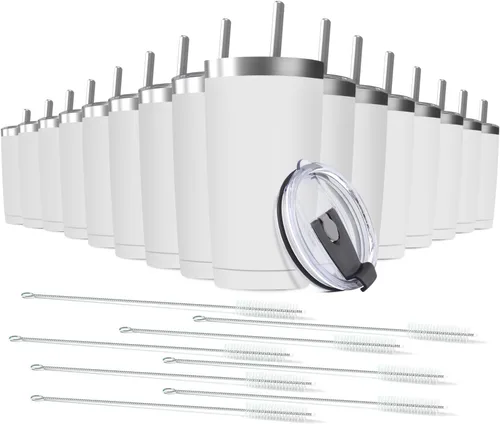 Miniatura 21 de Paquete de 6 Vasos Térmicos de Acero Inoxidable de 20 oz con Pajita y Tapa, Taza de Café de Viaje de Doble Pared con Aislamiento al Vacío, Vaso