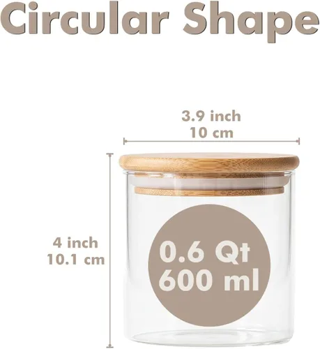 Miniatura 2 de Paquete de 6 tarros de almacenamiento de vidrio redondos pequeños de 0.6 cuartos con tapas de bambú, recipientes de almacenamiento de despensa