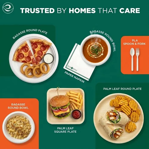 Miniatura 9 de ECO SOUL Compostable Paper Plates 9 Inch, 500 Pack – Heavy Duty Disposable Dinner Paper Plates, White Bagasse, Leak-Resistant, Microwave Safe