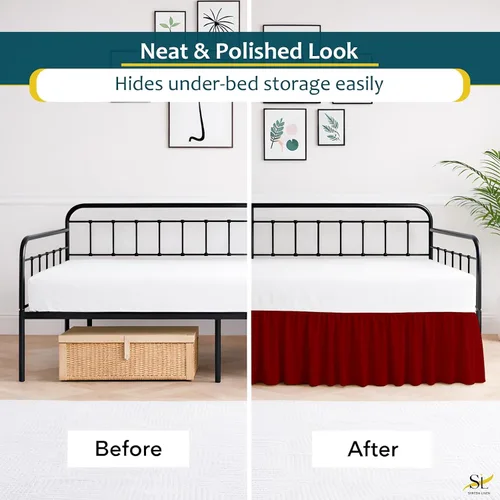 Miniatura 6 de Falda de cama con volantes con esquinas divididas para camas de día, cobertura de tres lados, fácil ajuste, fabricada con microfibra cepillada