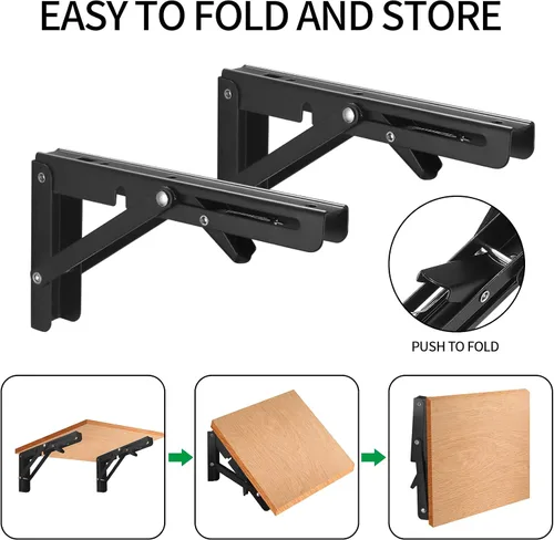 Miniatura 5 de 2 soportes plegables para estantes, soportes de estante triangulares flotantes resistentes de 8 pulgadas, soportes de estantes plegables, soportes