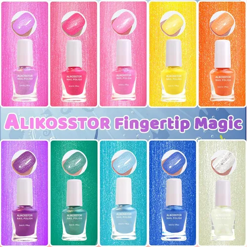 Miniatura 3 de Juego de esmaltes de uñas con purpurina para niños, 10 colores brillantes, no tóxicos, a base de agua, de secado rápido, para fiestas de niños