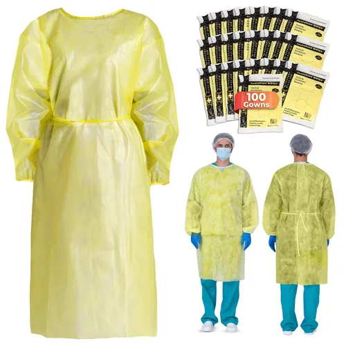 Miniatura 8 de Bata de aislamiento amarilla Ever Ready First Aid DYN2141-X10 con puños elásticos, cantidad universal (paquete de 10)