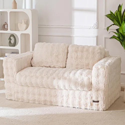 MAXYOYO Sofá de dos plazas para sala de estar, sofá pequeño acolchado sin estructura, cómodo sillón tipo puf para espacios pequeños, dormitorio,