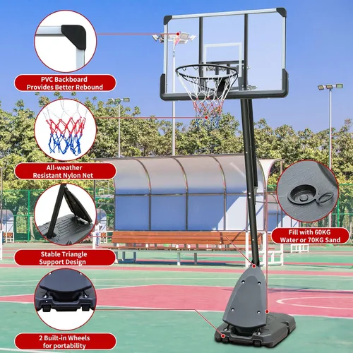 Miniatura 2 de Sports God - Sistema de aro de baloncesto portátil, tablero ajustable y ruedas para niños/adultos, interior y exterior