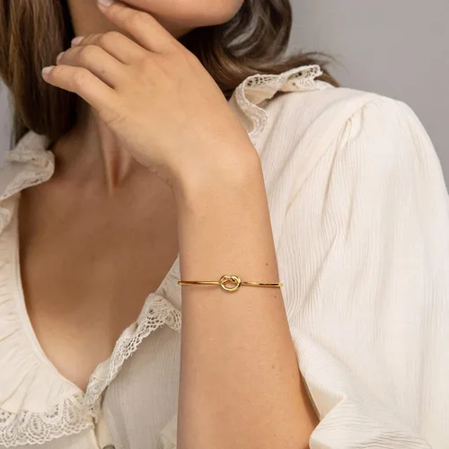 Miniatura 2 de PAVOI brazalete Bangle, nudo "amor eterno", ajustable, enchapado en oro 14 quilates