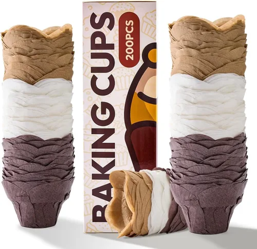 Miniatura 8 de Katbite 200 forros para cupcakes de tulipán, soportes para magdalenas, tazas para hornear, envoltura de cupcakes para fiestas, bodas, cumpleaños