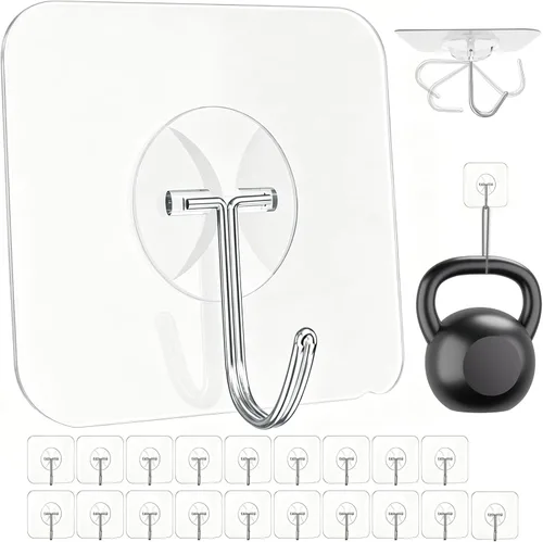 Miniatura 13 de Ganchos adhesivos grandes para colgar, 44 libras (máx.), paquete de 30 unidades, ganchos de pared sin clavos, autoadhesivos, transparentes
