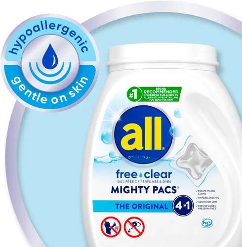 Miniatura 3 de all Todos los PACTY PACS con Stainlifters Detergente de lavandería transparente libre, claro para pieles sensibles, 66 cuentas - (Paquete de 2)