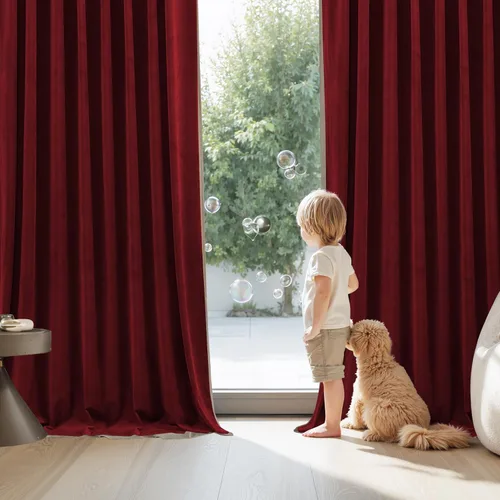 Miniatura 6 de StangH Cortinas de terciopelo rojo con pestaña trasera y cinturón de gancho, cortinas de privacidad con aislamiento térmico, decoración navideña