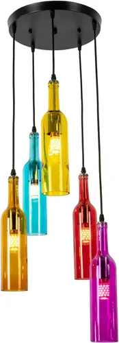 Miniatura 11 de Lámpara de techo industrial retro creativa con 5 luces para botella de vidrio, iluminación colgante de botella de vino de colores para cafetería