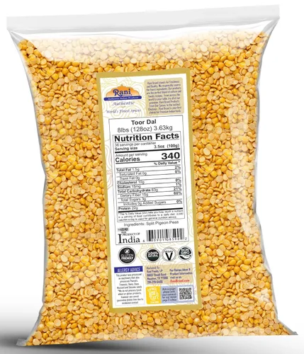 Miniatura 2 de Rani Toor Dal (guisantes de paloma esplita) 128 onzas (8 libras), 8.0 lbs a granel, totalmente natural, apto para gluten, sin OMG, vegano, origen