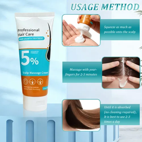 Miniatura 5 de 2Pcs 5% Hair Growth Scalp Massage Cream,Anti-Hair Loss with Rosemary Biotin for Men & Women,Fast Regrowth & Strengthens Hair Roots,100g