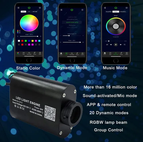Miniatura 2 de AZIMOM Bluetooth 16W RGBW Luces de Fibra Óptica para Techo de Estrellas, Kits de Iluminación, 450 piezas, 0.03 pulgadas, 9.8 pies, Activadas por