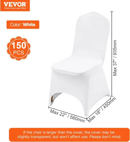 Miniatura 7 de VEVOR 150 fundas blancas para sillas de poliéster y elastano, fundas elásticas para bodas, fiestas, comedor, banquetes, sin pinzas, 150
