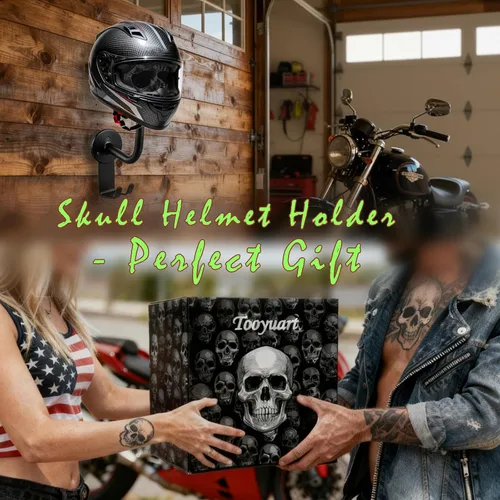 Miniatura 2 de Soporte para casco, soporte para casco de calavera, soporte de pared para casco con 2 ganchos, colgador de casco para abrigos, gorras, béisbol