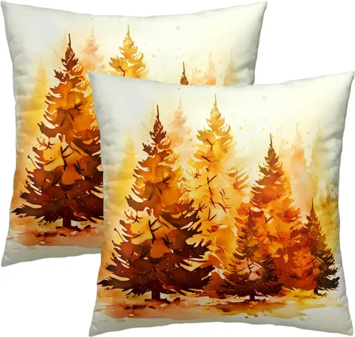 Miniatura 18 de Fundas de Almohada de Bosque de Pinos 22x22 Juego de 2, Fundas de Almohada Decorativas de Árboles de Abeto y Cedro Verde Nieve Beige de Invierno