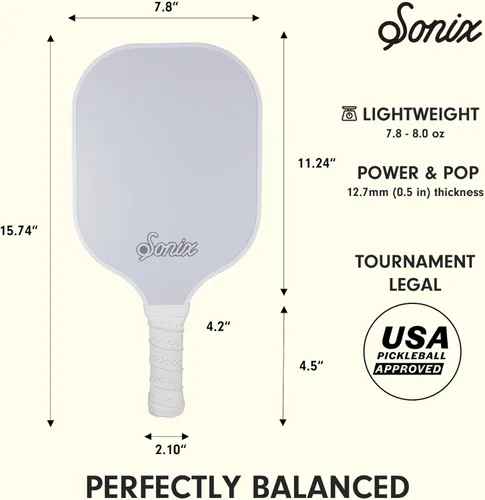 Miniatura 4 de Sonix Aprobado por USAPA Juego de 2 palas de pickleball Juego de pickleball de superficie de fibra de vidrio con 2 raquetas, 4 bolas y bolsa