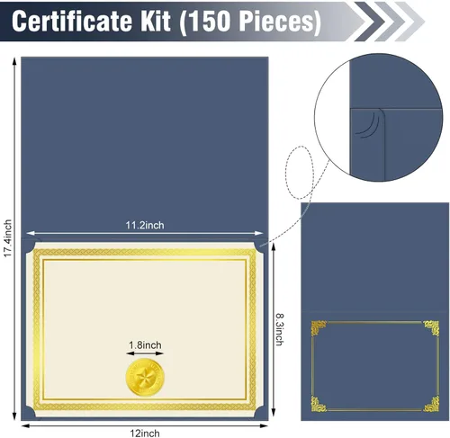 Miniatura 2 de El kit de certificado de 150 piezas incluye 50 soportes para certificados, cubiertas de diploma, 50 piezas de papel de certificado con borde de Como