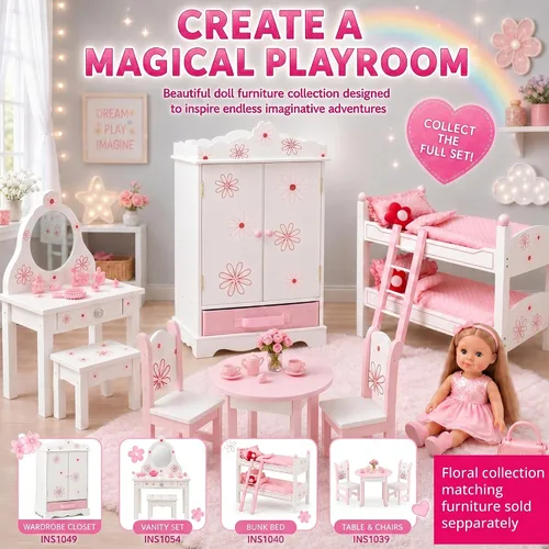 Miniatura 5 de Emily Rose Organizador de armario de muñecas de 18 pulgadas, armario de almacenamiento abierto con perchas y contenedores de ropa, muebles de madera