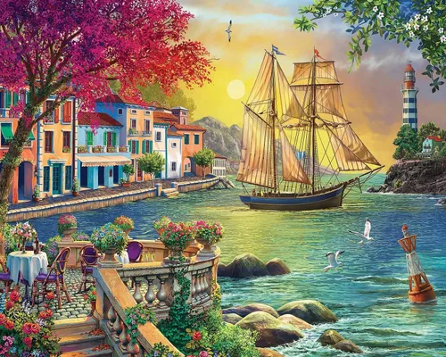 Springbok Oceanside Sunset - Rompecabezas de 1000 piezas para adultos, piezas de corte único, fabricado en Estados Unidos Atardecer junto al mar