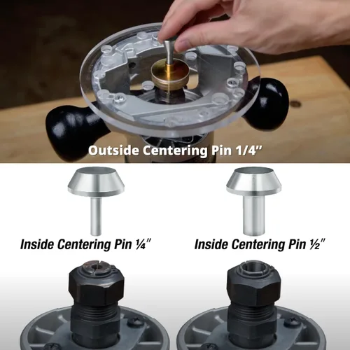 Miniatura 7 de POWERTEC Juego de pines y cono de centrado de subbase de enrutador con guía de centrado interior de 1/2" y 1/4" pulgadas y guía de centrado exterior