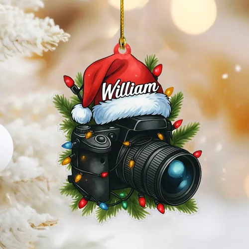 Miniatura 2 de Adorno de fotógrafo personalizado 2025, adorno de cámara con nombre, decoración de árbol para amantes de la fotografía, recuerdo único de vacaciones