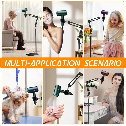 Miniatura 6 de Soporte para Secador de Pelo, Altura Ajustable de 1.68M, Soporte para Secador de Manos Libres con Base Pesada, Rotación de 360 Grados, Funciona