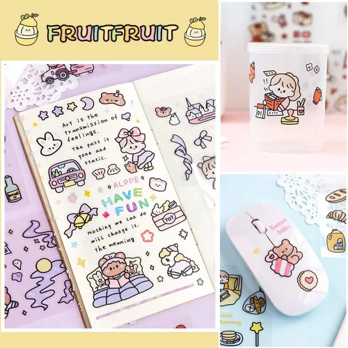Miniatura 5 de Juego de calcomanías kawaii (100 hojas) - Lindas calcomanías transparentes de animales de dibujos animados y flores para álbum de recortes, Doudou