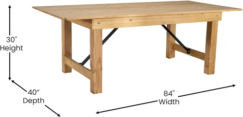 Miniatura 3 de Flash Furniture HERCULES Mesa de Granja Plegable Rectangular de Pino Macizo Rústico Antiguo de 7' x 40", Color Natural Claro