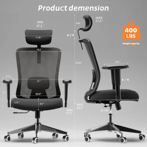 Miniatura 2 de Silla de oficina ergonómica con soporte lumbar ajustable y reposabrazos abatibles, silla de escritorio de computadora de respaldo alto con cojín