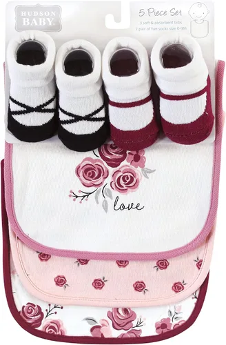 Miniatura 179 de Hudson Baby Conjunto de babero y calcetines unisex de algodón para bebé
