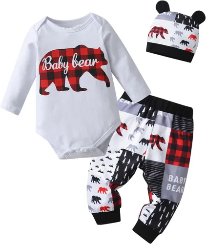 Miniatura 29 de Conjunto de 3 piezas de ropa de bebé recién nacido con estampado de manga larga + pantalones + sombrero