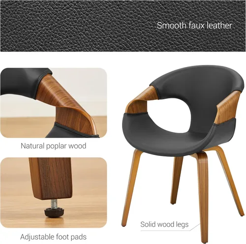 Miniatura 4 de Zouron Silla de comedor moderna de mediados de siglo, silla tapizada de piel sintética con reposabrazos, silla decorativa con patas de madera