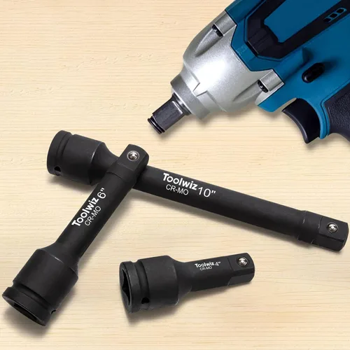 Miniatura 5 de Toolwiz Barra de Extensión de Impacto de 3/4" de 4", 6", 10" (3 Piezas) Acero Cr-Mo, Amplía la Gama de Destornilladores de Impacto, Organizados