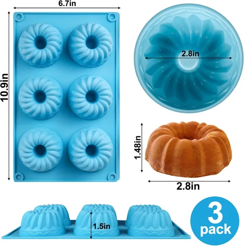 Miniatura 4 de Palksky 3 piezas 6 cavidades Mini Molde estriado de tubo de silicona antiadherente Multi-cavidad pequeño Molde para hornear pastel, mini moldes
