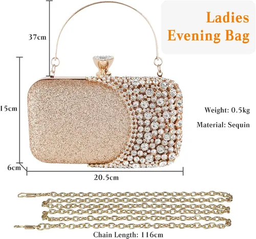 Miniatura 3 de CORIOS Bolso de noche de diamantes de imitación para mujer, bolso de mano de cristal con purpurina brillante con lentejuelas para banquete y boda