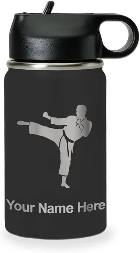 Miniatura 57 de Botella de agua personalizada LaserGram, Karate Man, de acero inoxidable con doble pared aislada al vacío con tapa abatible, regalo personalizado