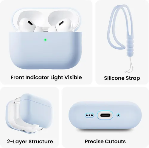 Miniatura 4 de ORNARTO Funda compatible con AirPods Pro 3 2025, silicona híbrida protectora completa para AirPods Pro de 3ª generación, cubierta frontal LED Azul